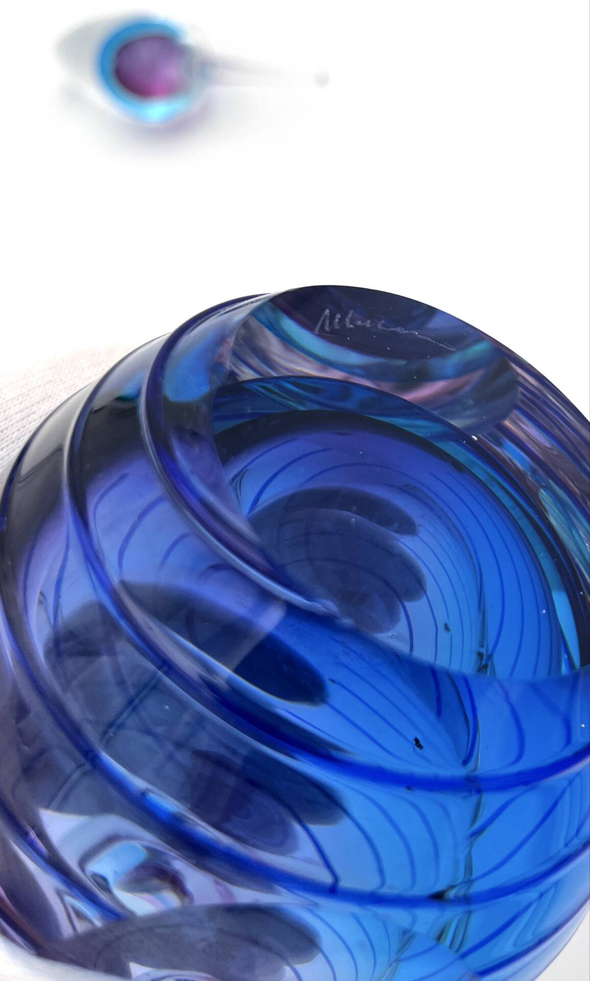 Murano Sommerso Perfume Bottle Signed with Polished Glass Faces 19cm