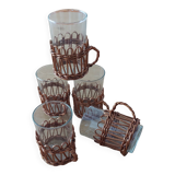 5 glasses with wicker surround