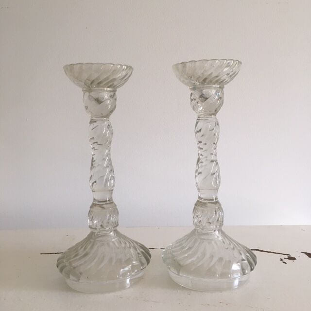 Pair of glass candlesticks