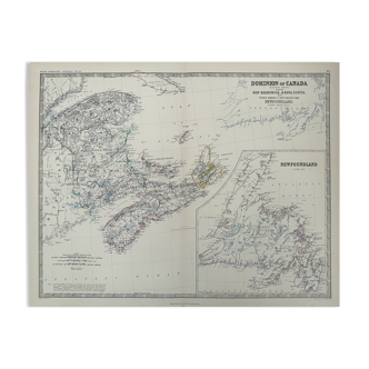 Carte antique du Canada (feuille de l’Est) vers 1869 Keith Johnston Royal Atlas Carte colorée à la main