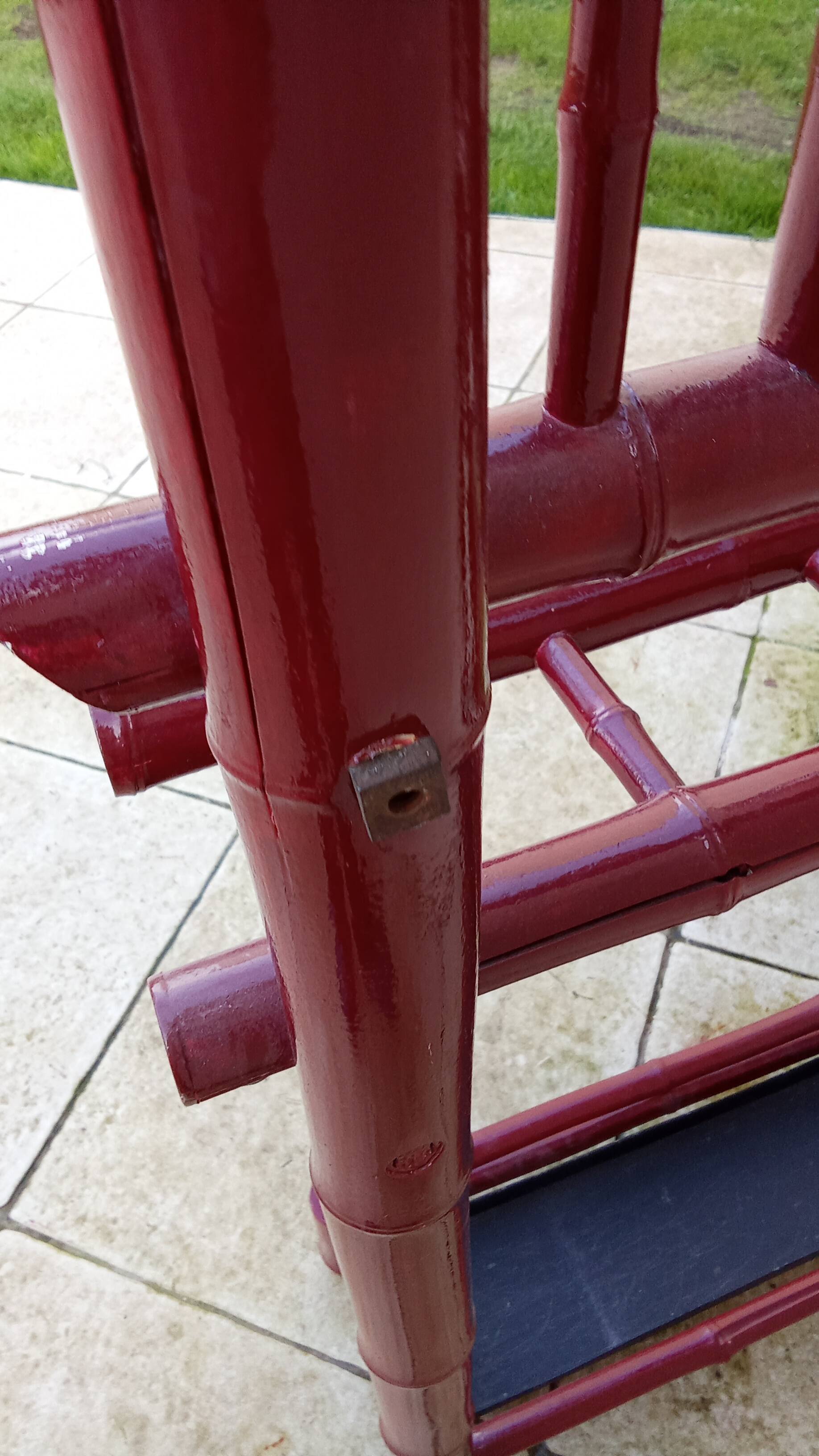 Old vintage red lacquered bamboo Asian coat rack