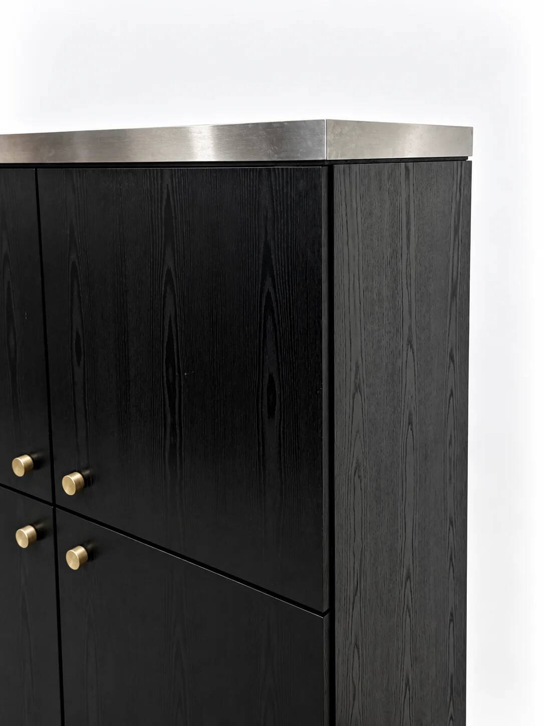 Black ash and steel bar cabinet, 1970s