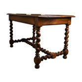 Louis XIII wooden desk, twisted feet and braces