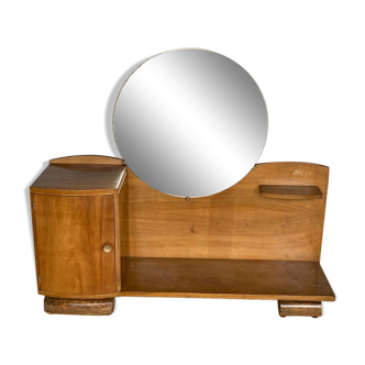 Coiffeuse Art deco 1930 miroir rond travail français geometrique