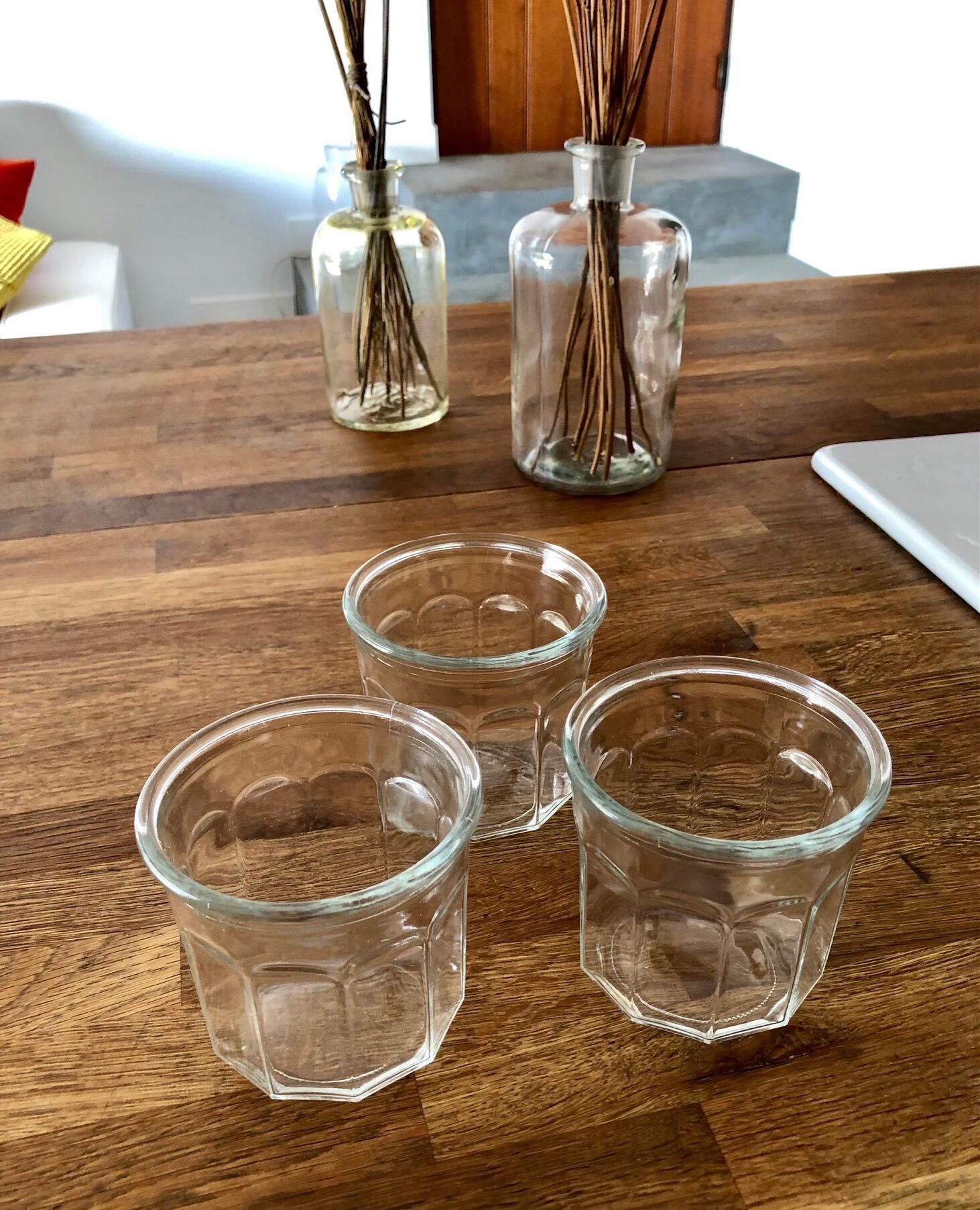 3 Old jam jars