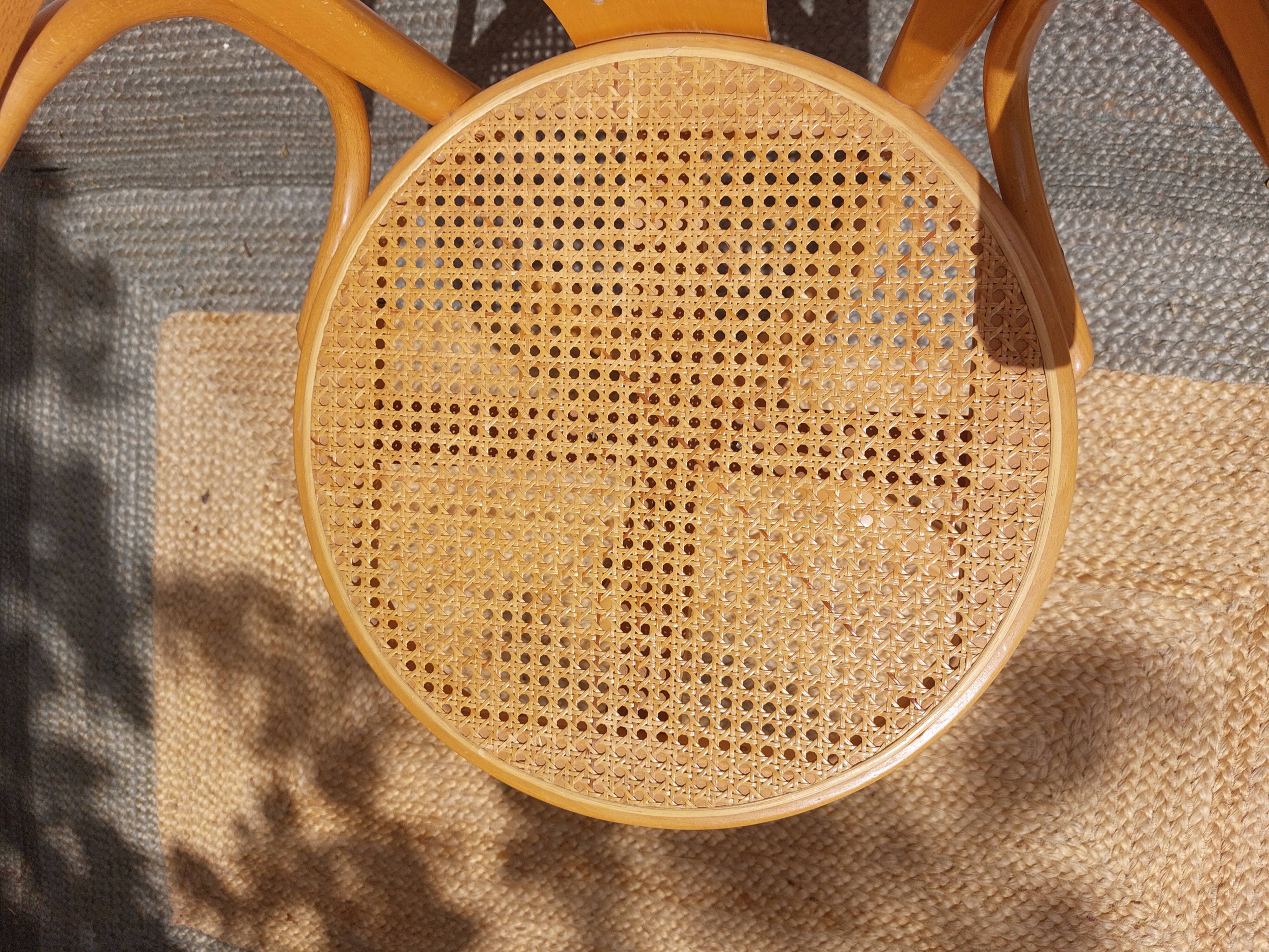 fauteuil tournant bois et cannage, vintage