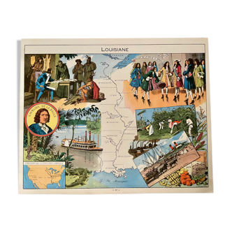 Affiche ancienne carte de la Louisiane de 1948 - JP Pinchon