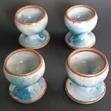 Four stoneware egg cups from Saint Amand pottery by Roger Jacques, vintage.