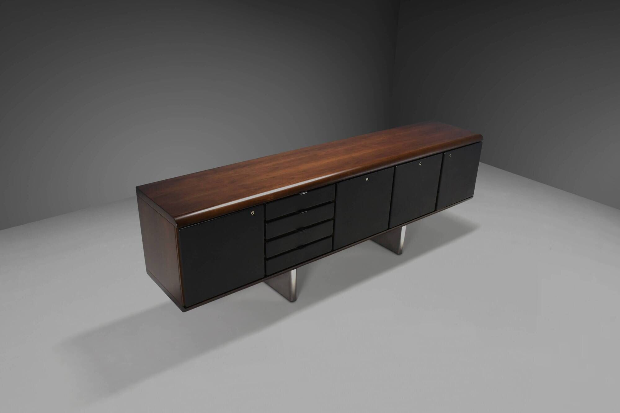 Walnut, metal and leather buffet by Hans von Klier “Il Ponte” for Skipper, 1970s.