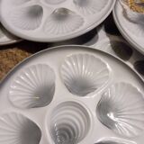 8 white/grey-blue shell/oyster plates, Moulin des Loups Orchies, France