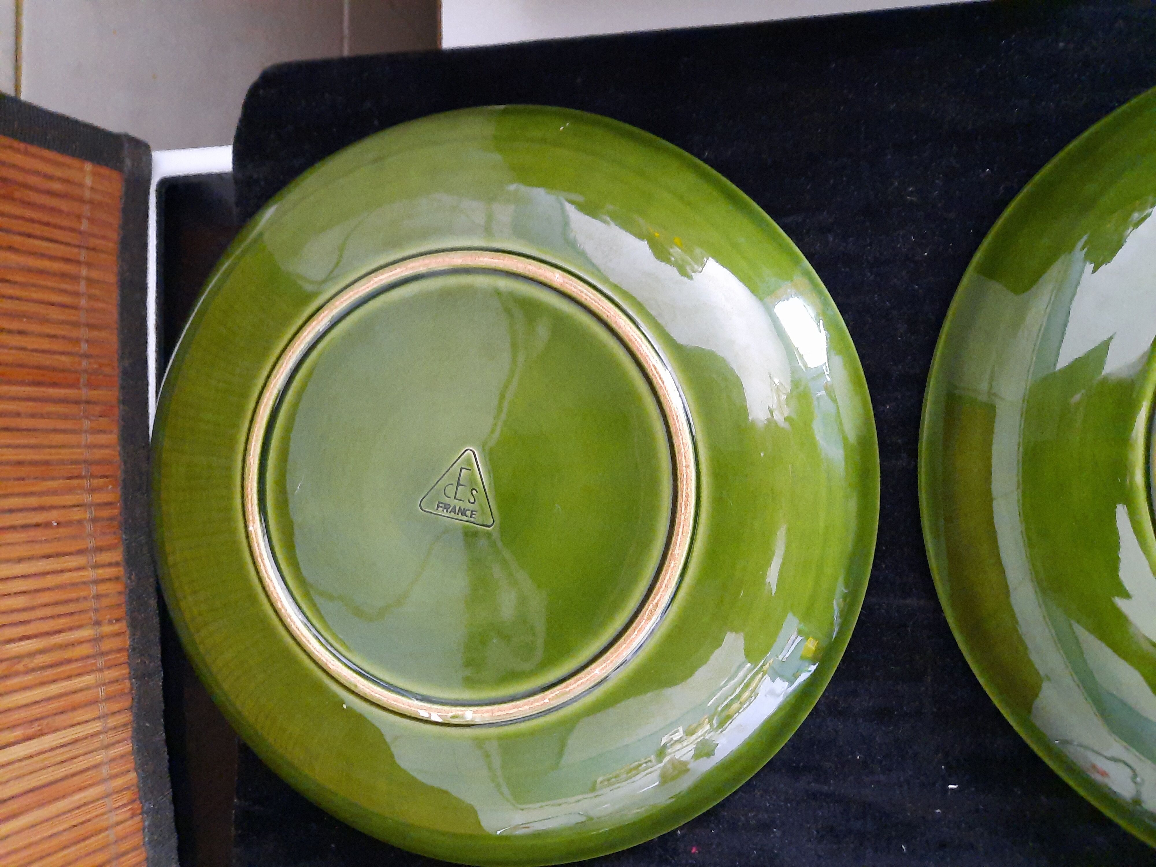 Set of 6 green oyster plates 25 cm – C.E.S France – Very good condition