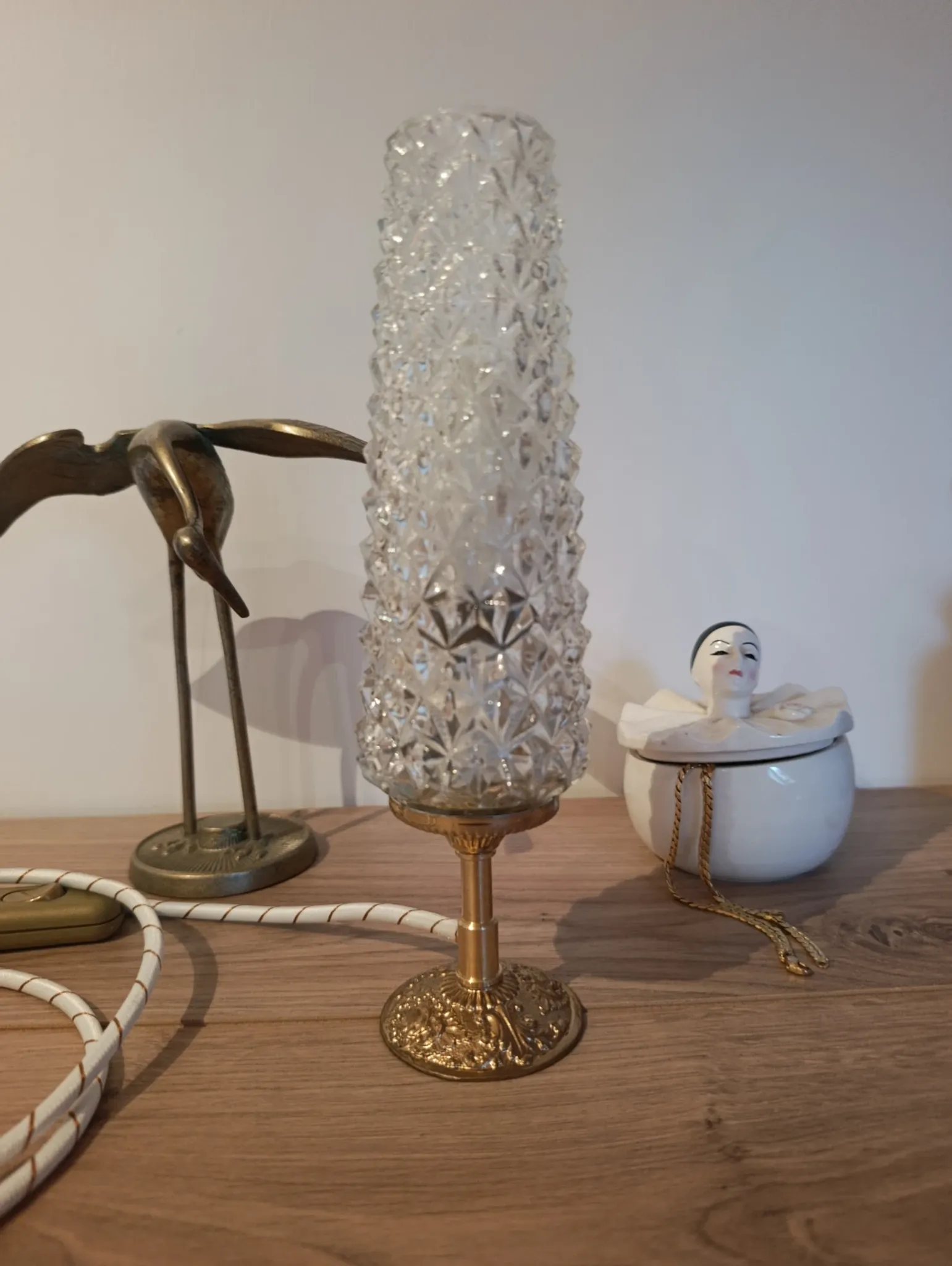 Retro chic art deco lamp, diamond tip & gilded brass