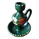 Traditional Savoyard ceramic cellar candlestick in olive green