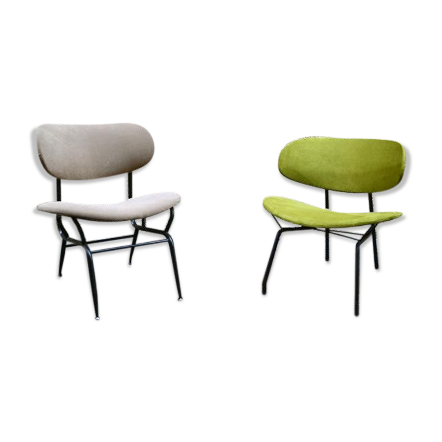 Set of two chairs in painted metal and fabric, Italy, 1950