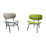 Set of two chairs in painted metal and fabric, Italy, 1950