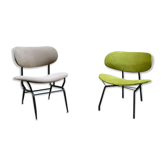 Lot de deux chaises en métal peint et tissu, italie, 1950