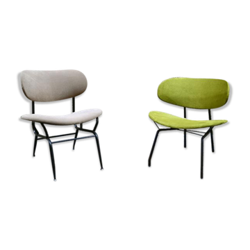 Lot de deux chaises en métal peint et tissu, italie, 1950
