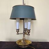 Three-light bouillotte lamp in gold metal, desk lamp.