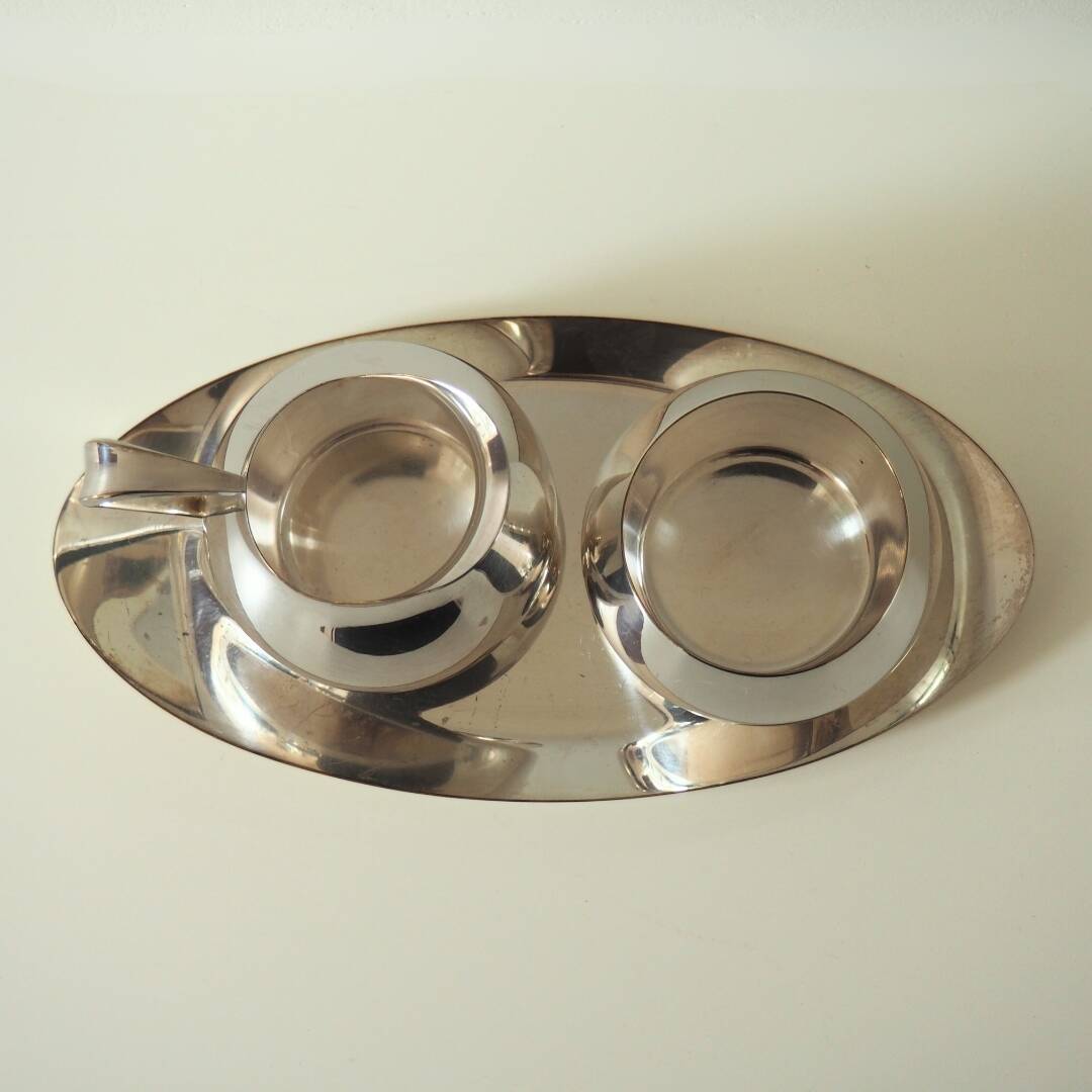 1960s Bauhaus Wagenfeld Silver Plate Sugar Cream Serving Set