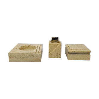 Trio de fumeur in Travertine conçu par Enzo Mari pour F.lli Mannelli