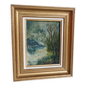 Oil painting on canvas landscape signed