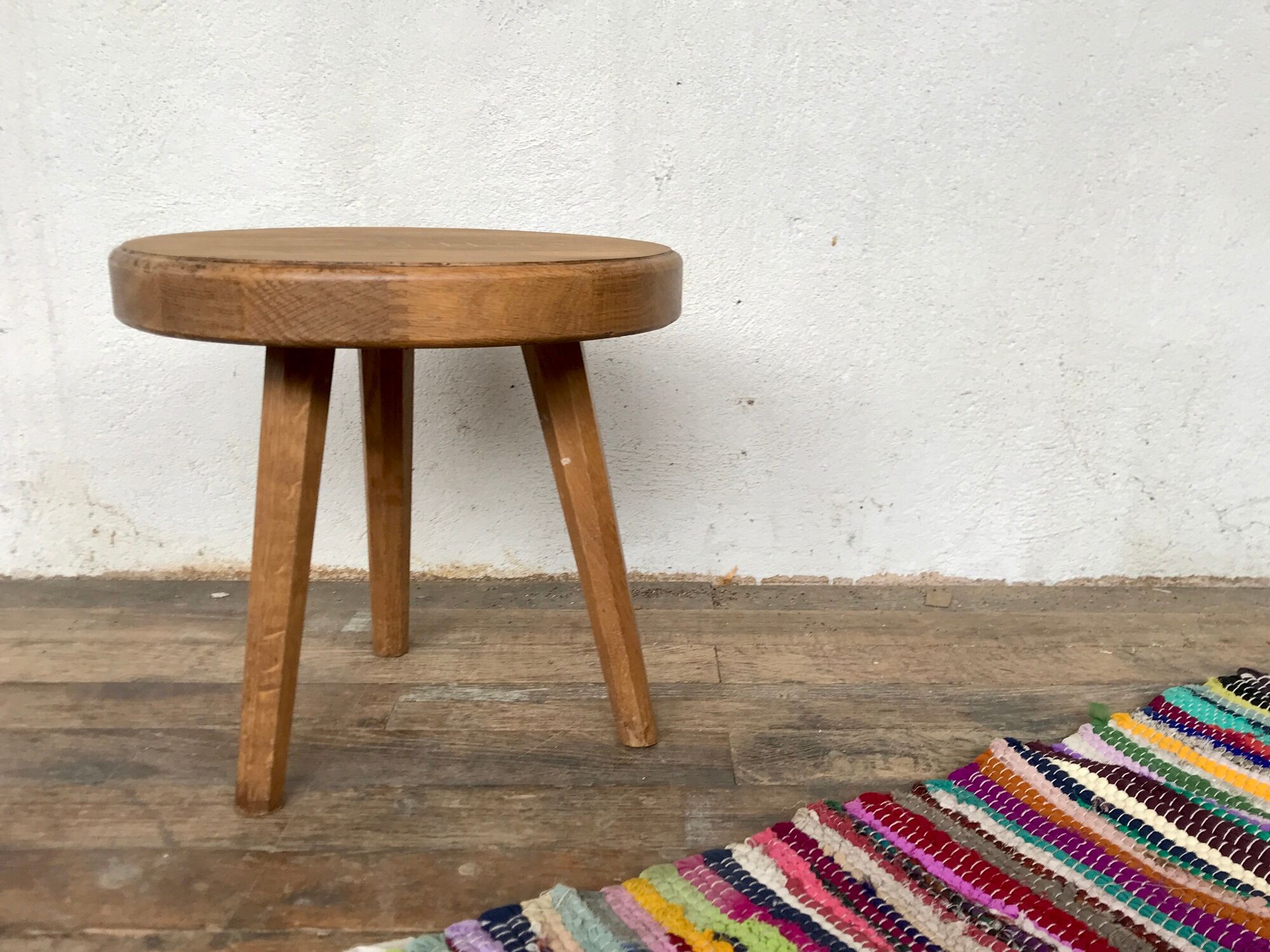 Tabouret door tripod plant sofa end in solid oak 1950 Vintage furniture decoration