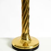 Large 1960s brass column-style table lamp with frosted glass globe