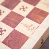 Beech wood chess board, new, with pieces in original box