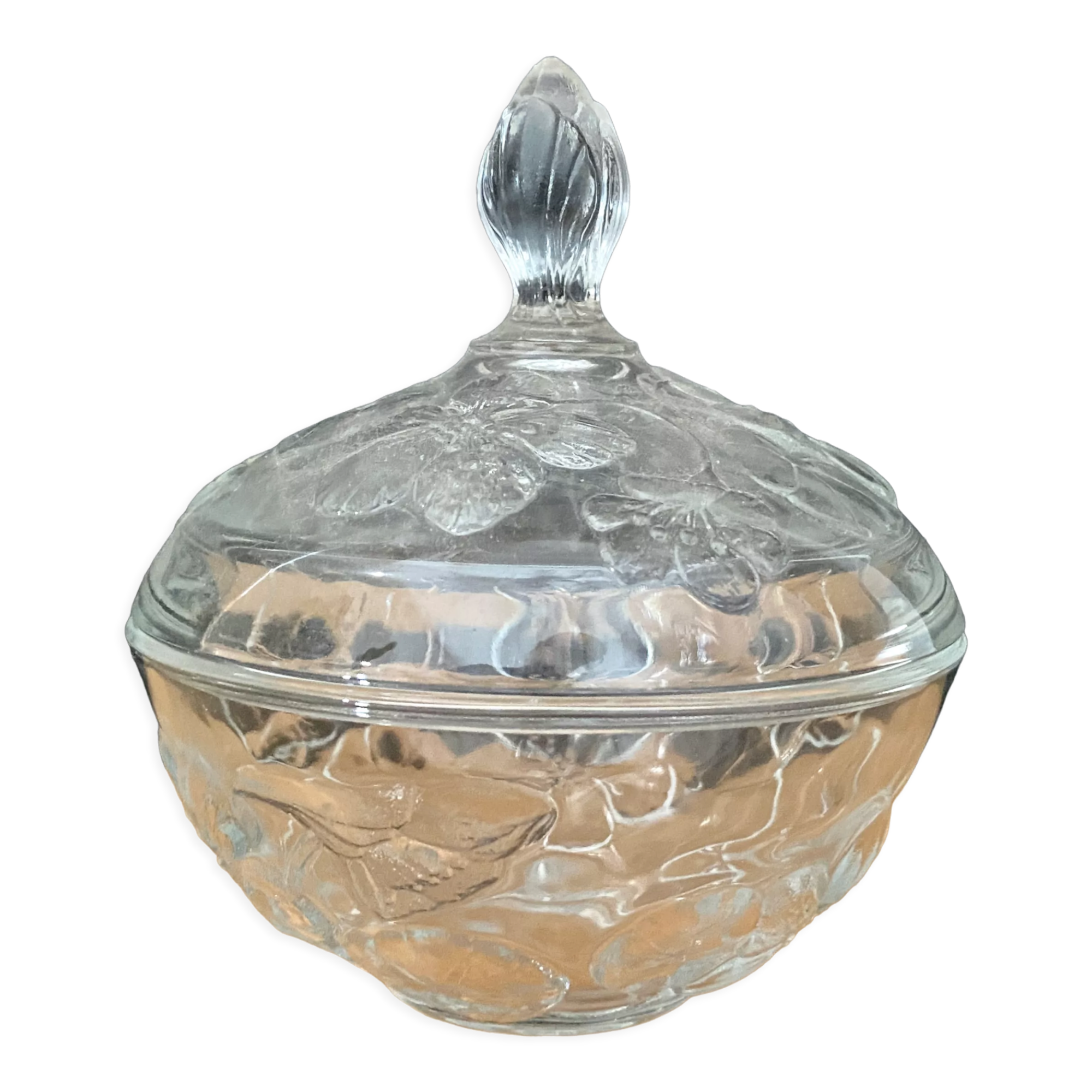 Vintage glass candy box drawing flowers