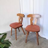 Ensemble de 2 chaises de salle à manger vintage tyroliennes en bois, style ferme autrichienne alpine