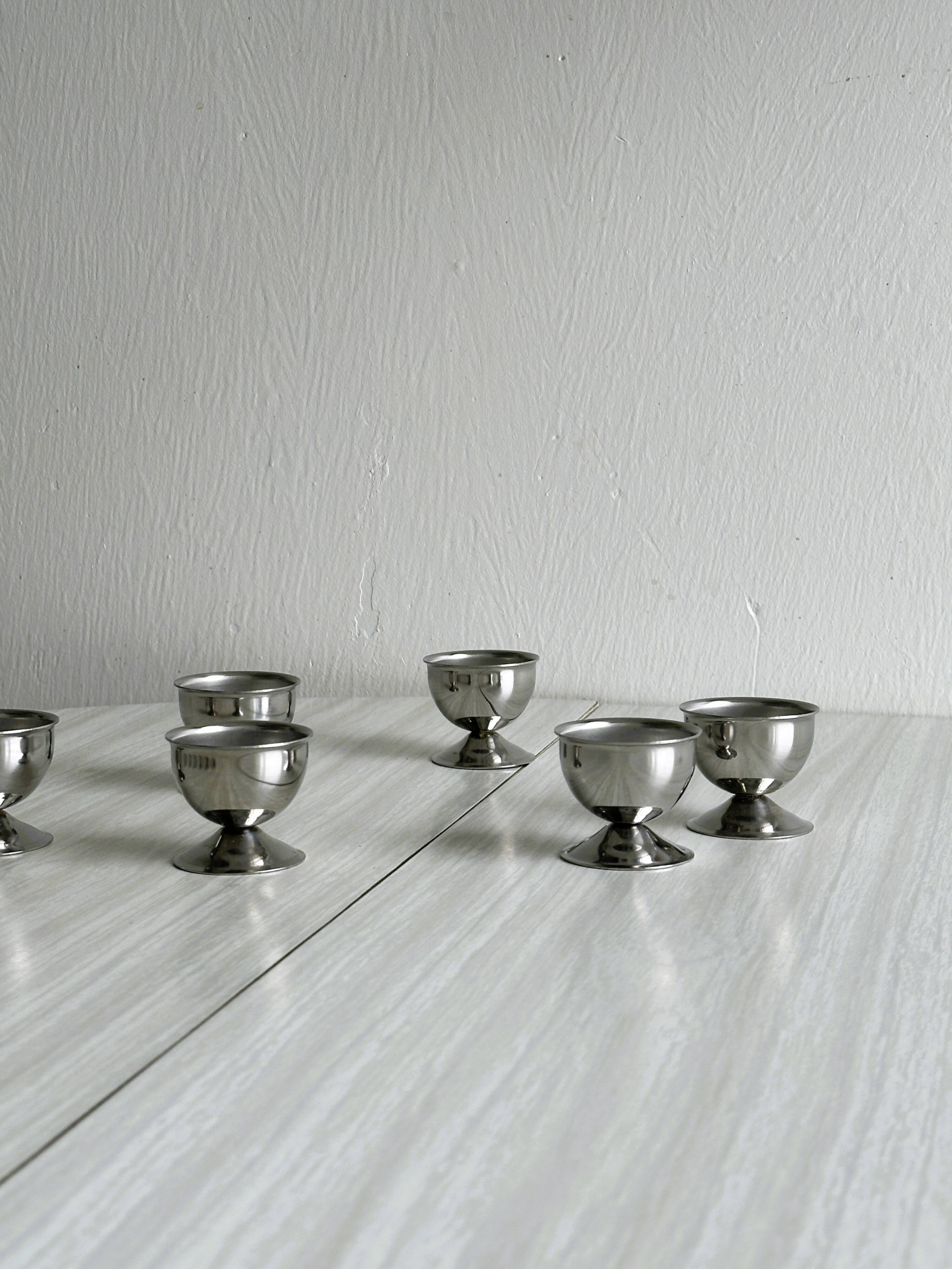 6 silver metal egg cups