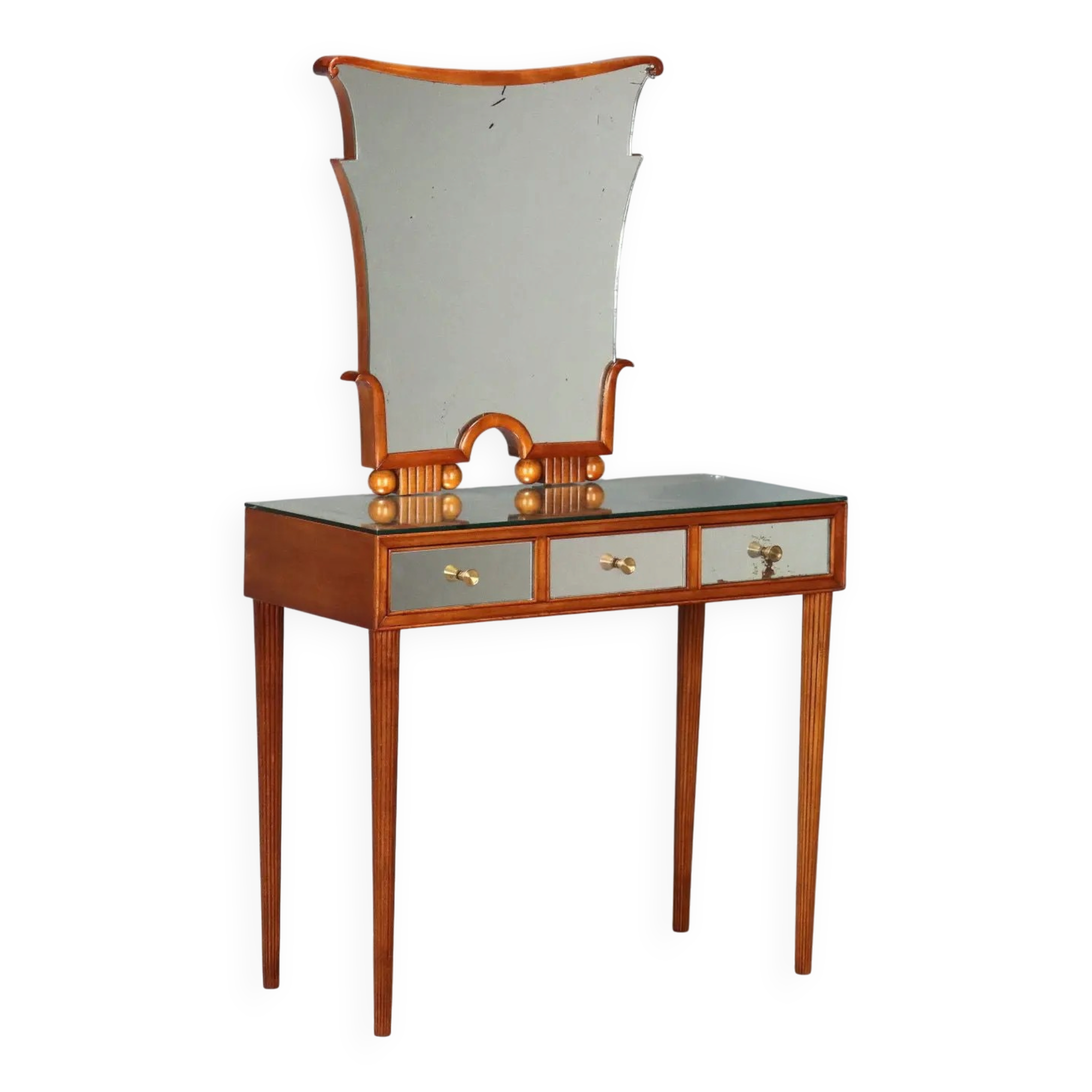 Coiffeuse vintage en acajou teinté avec miroir, Italie, XXe siècle