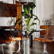 Dining table glass chrome and marble 1970s Italian vintage design