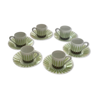 Vintage coffee porcelain service, Haviland Limoges, stylized grass décor