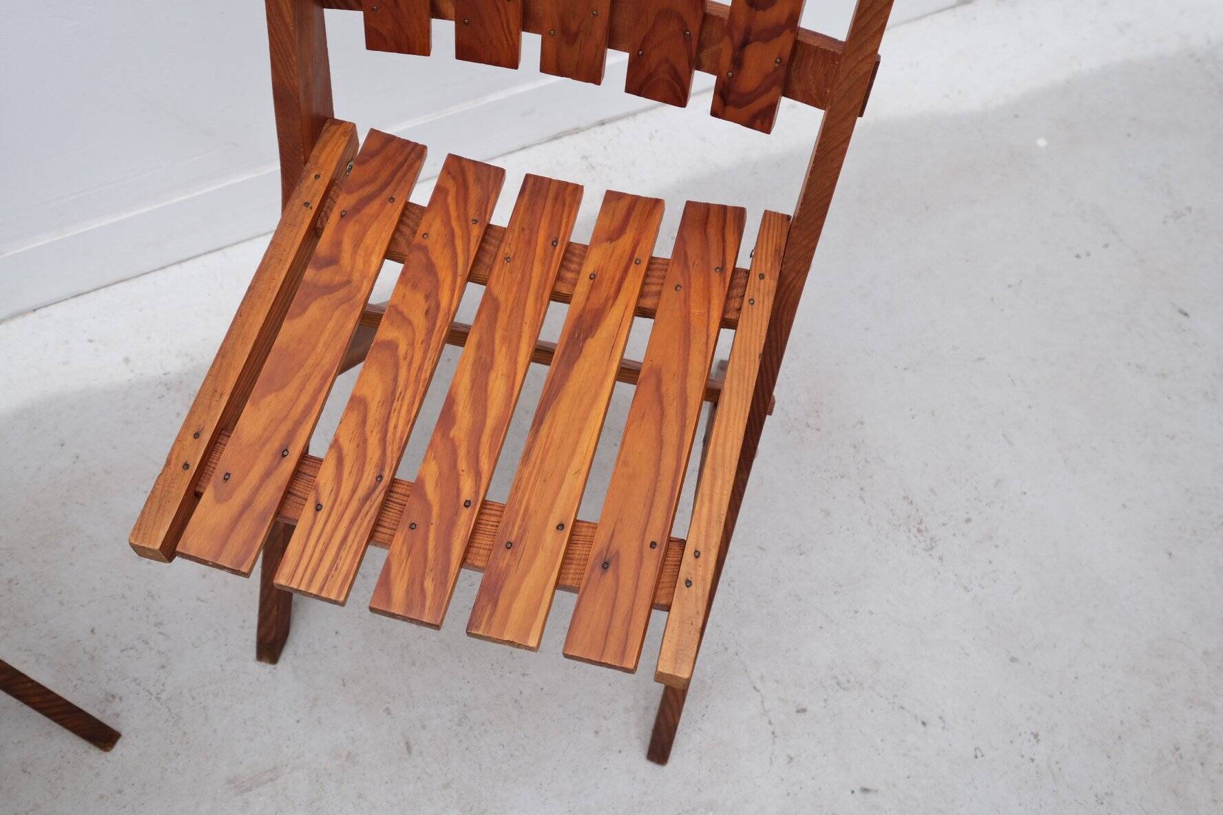 Pair of dejou chairs in solid pine, france 1950