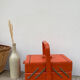 Orange wooden sewing box 1960 1970