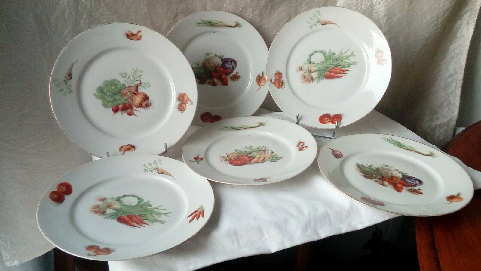 6 FLAT PORCELAIN PLATES THICK DECOR VEGETABLES 4 SEASONS