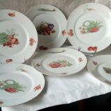 6 FLAT PORCELAIN PLATES THICK DECOR VEGETABLES 4 SEASONS