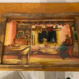 Ancien plateau art deco en bois signe dope