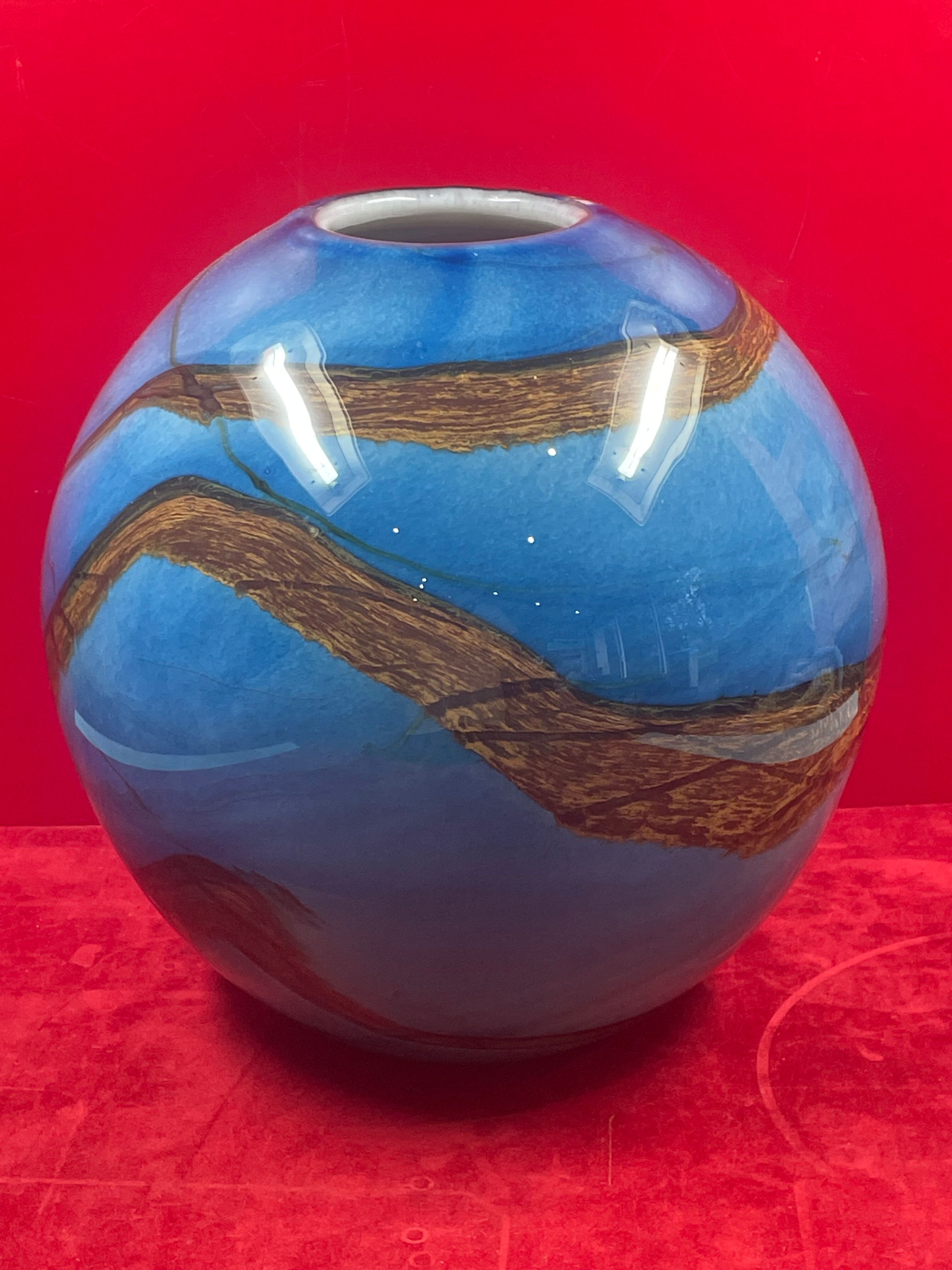 Ball sphere blue art glassware marble style murano de gino vase