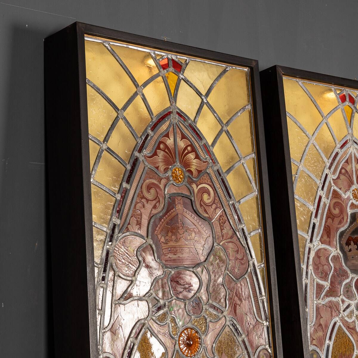 Antique 19thc victorian stained glass window light boxes c.1880
