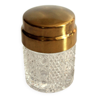 1960s Elegant cigarette box made of crystal glass with a brass lid, vintage