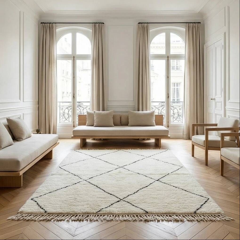 Large Beni Ouarain rug with diamonds 200x300 cm