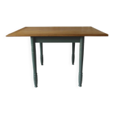 Table, vintage desk with smoked green legs and an oak top.
