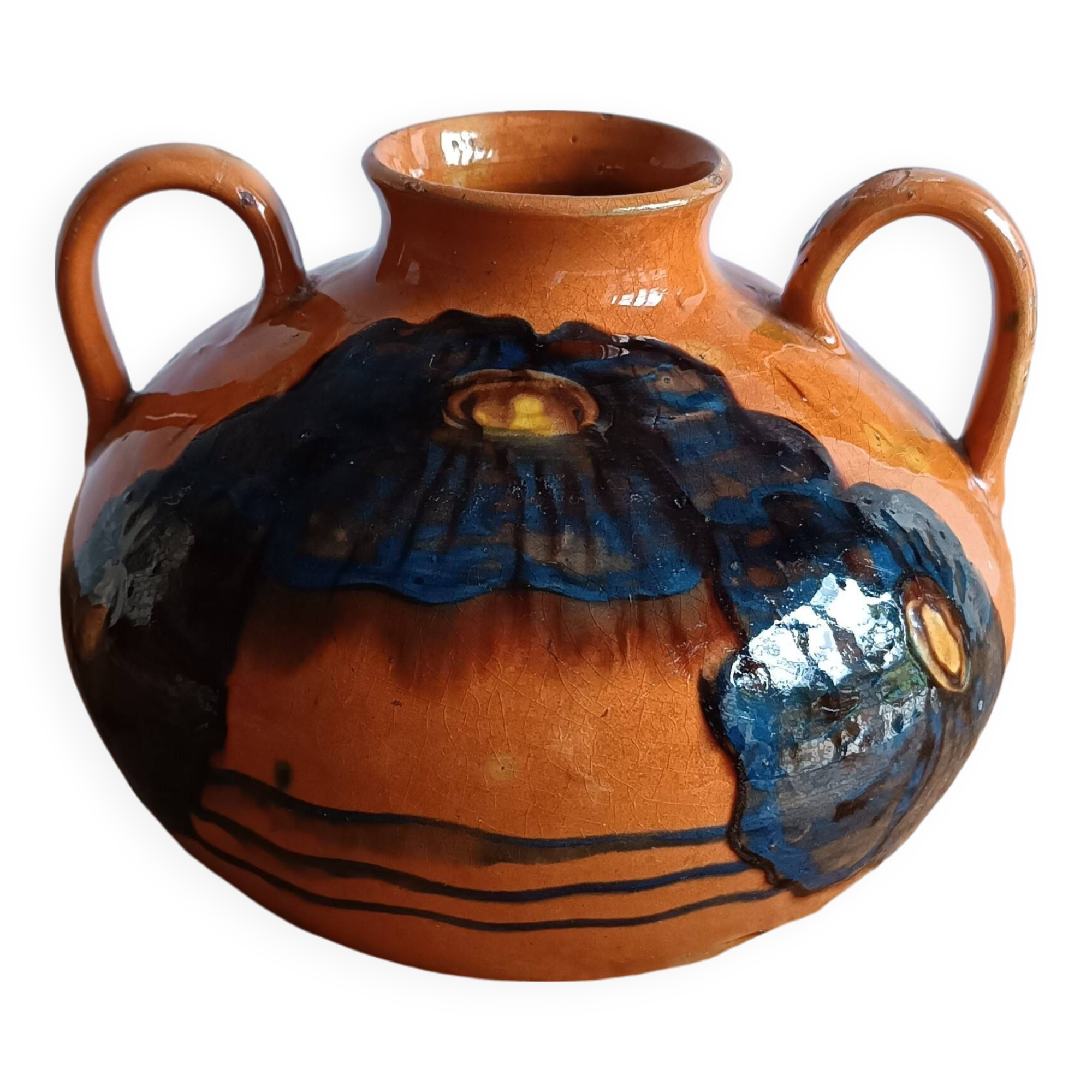 Emile SIMONOD (1893-1977) Glazed ceramic vase with handles Savoie France