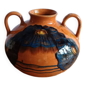 Emile SIMONOD (1893-1977) Glazed ceramic vase with handles Savoie France