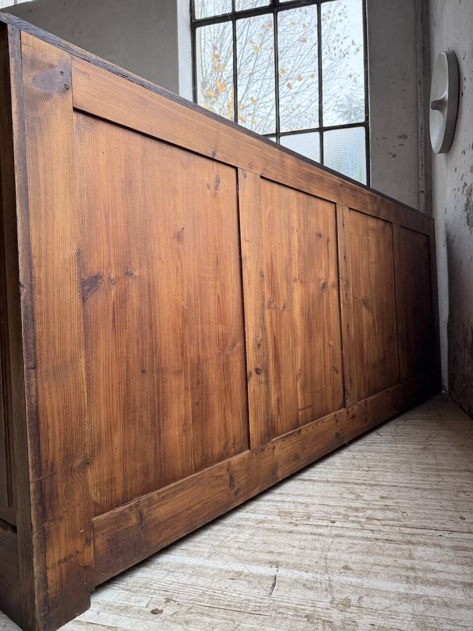 XL oak workshop sideboard with sliding doors from 1900