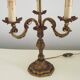 Bronze French Antique Art Nouveau 3-Light Candelabra Lamp Pleated Shade