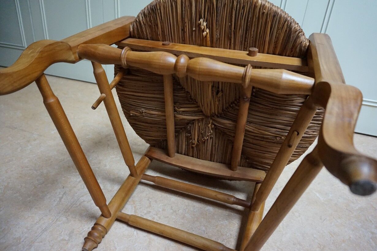 French country provence beech wood armchair with rush wicker seat