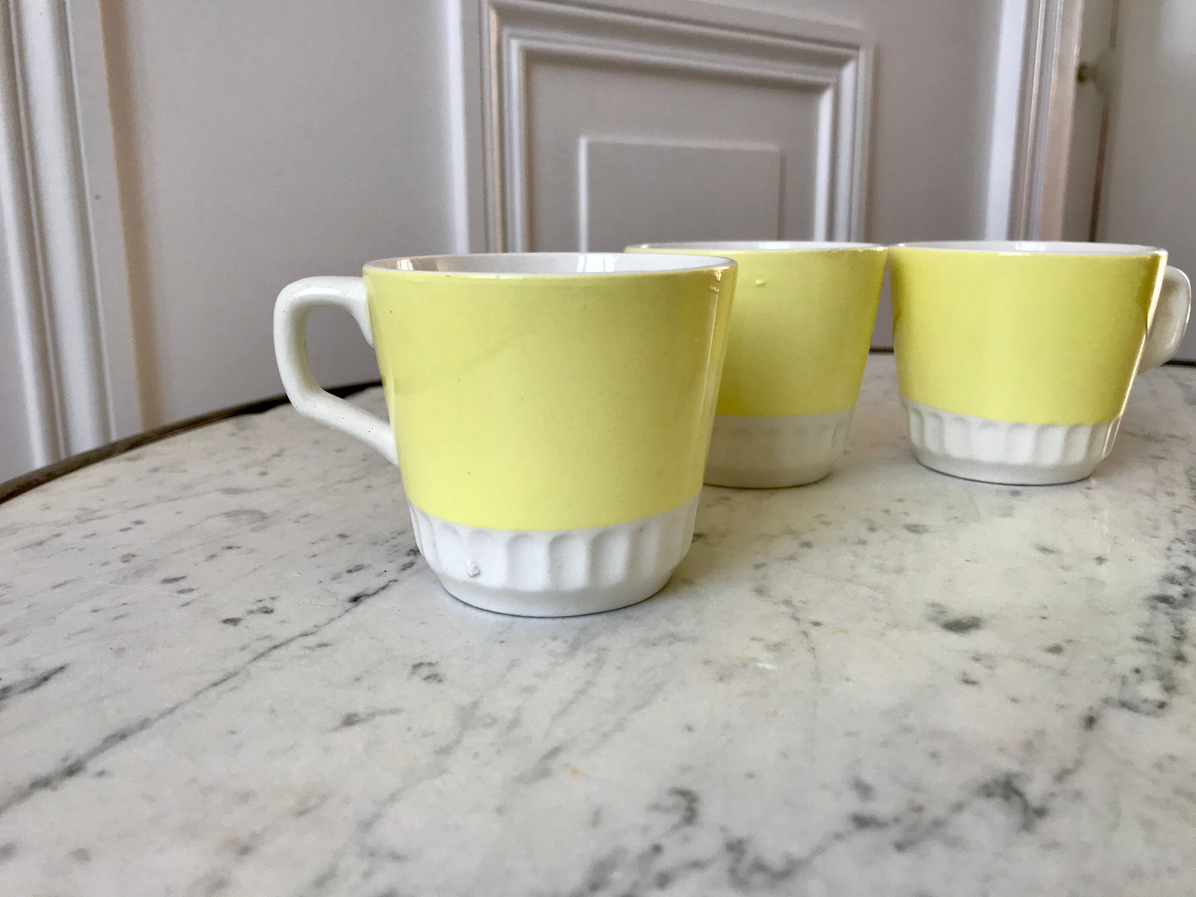 Set of 4 yellow cups Digoin Sarreguemines 50s